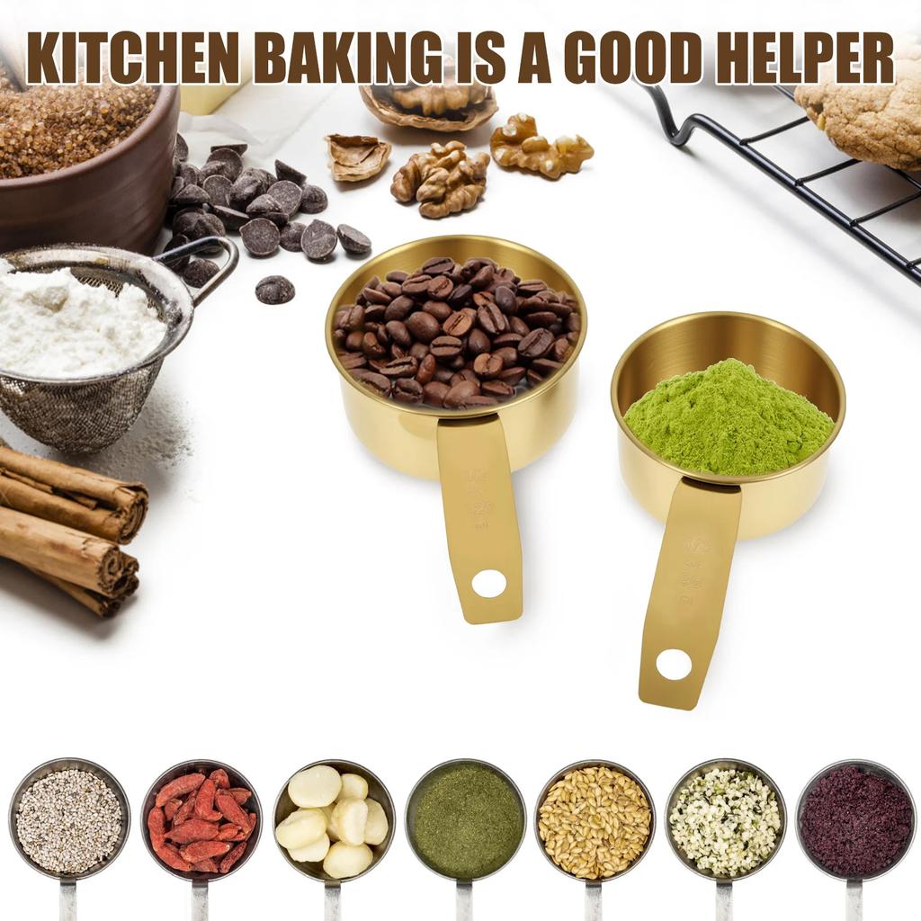 8 st rostfritt stål guld måttkoppar och skedar set köksredskap matsked och tesked för matlagning bakning krydda