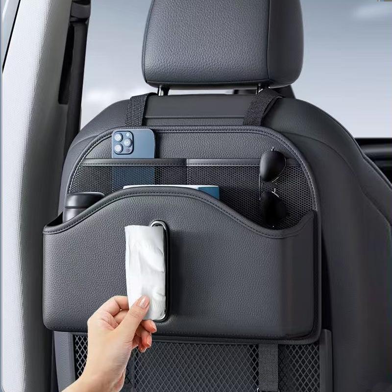 Car Seat Back Tissue Storage Bag Leather Multi-function Auto Backseat Organizer Hanging Cup Holder Umbrella Phone Pockets