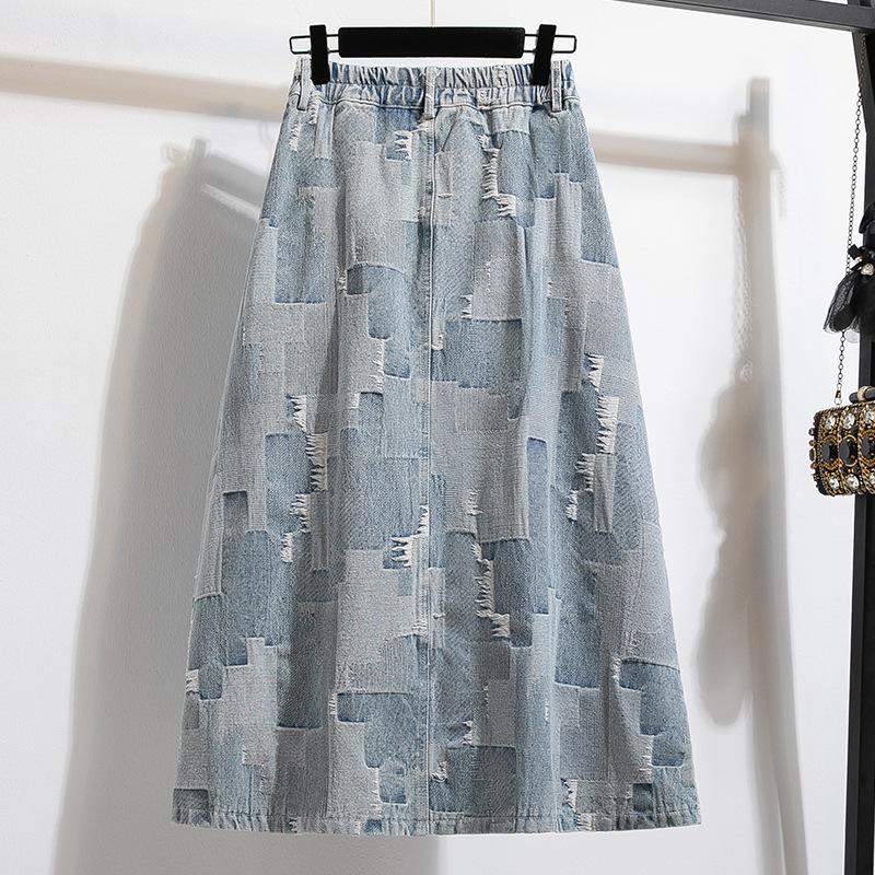 Women's Retro High Waisted Button Fly Flared Long Jean Skirts Pleated Flowy Swing A-line Denim Skirts With Pockets Vintage Denim Midi Skirts for Women