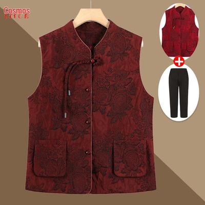 Mom's Chinese-Style Sleeveless Vest: Elegant Spring & Autumn Outerwear for Middle-Aged and Elderly Women.