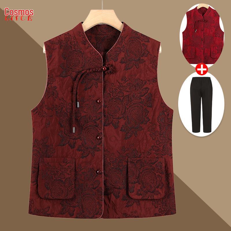 Kamizelka bez rękawów w chińskim stylu mamy: Elegancka odzież wierzchnia na wiosnę i jesień dla kobiet w średnim wieku i starszych.