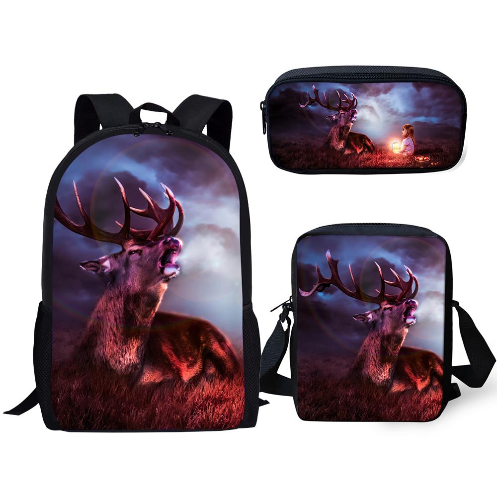 Classico Popolare Novità Cervo Stampa 3D 3pz/Set alunno Zaini Scolastici Zaino Daypack per Laptop Borsa a spalla inclinata Astuccio