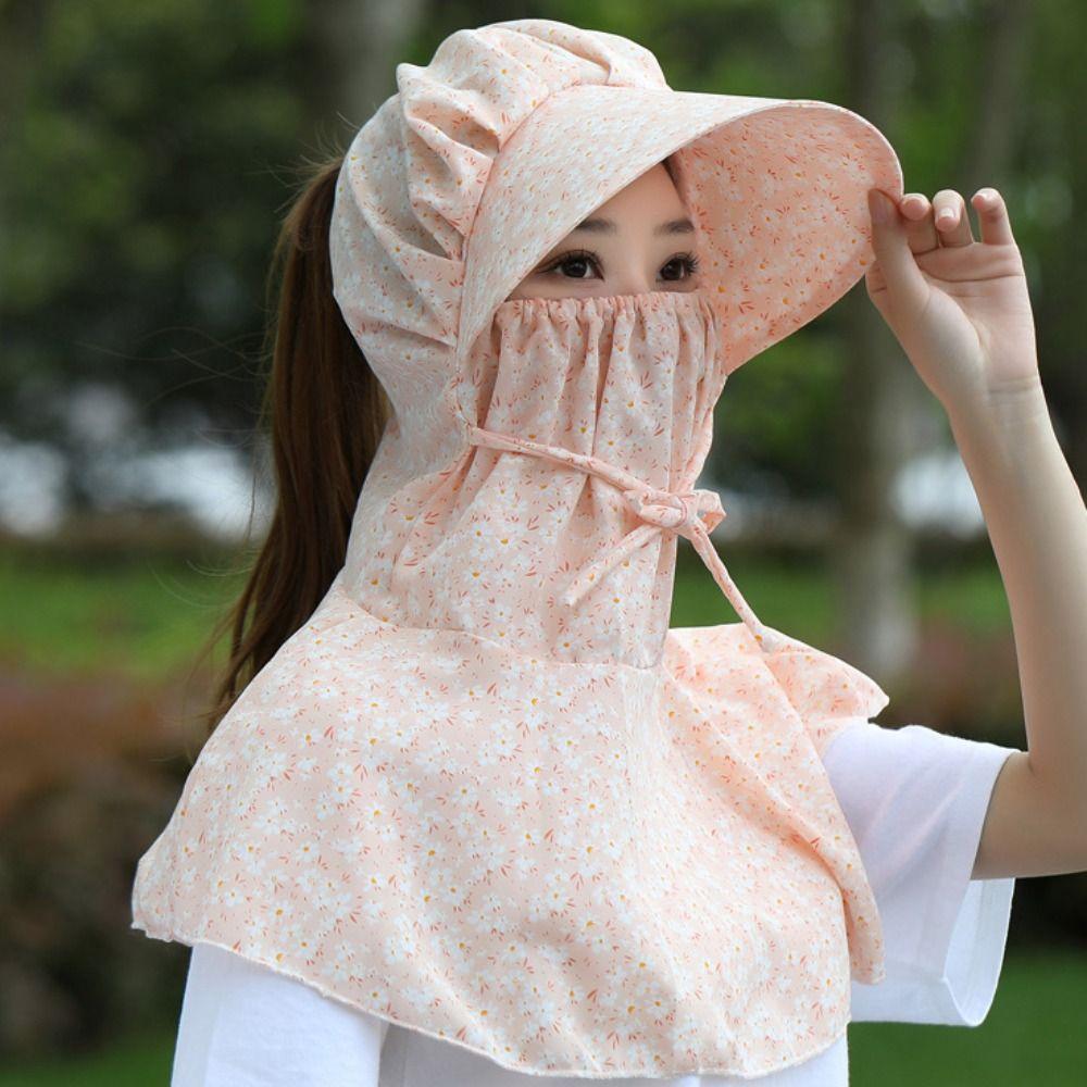 Flower Sun Protection Hat Sunscreen Bucket Hat with Mask Breathable Wide Brim Bucket Cap  Girl