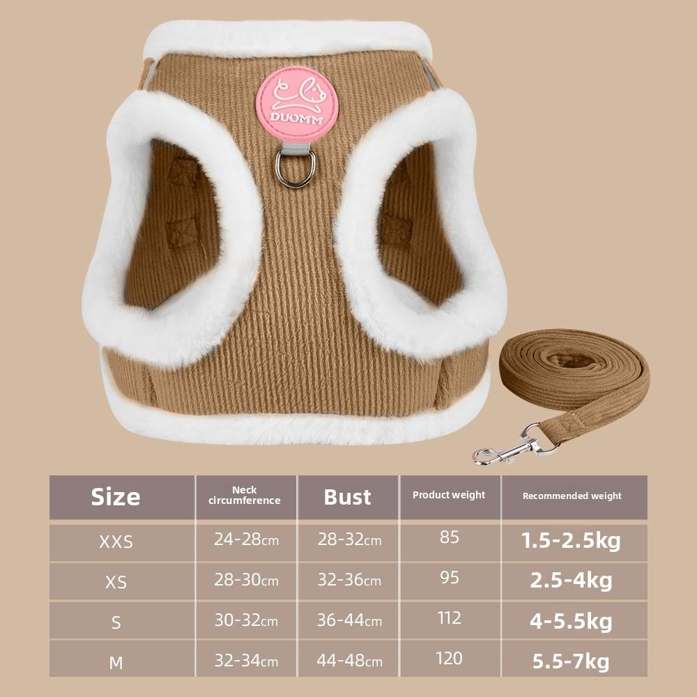 

Pet Autumn Winter Plush Harness With Reflective Dog Leash For Small Dogs And Cats M коричневий