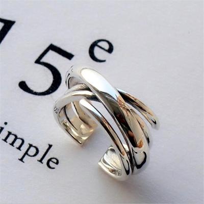 Mode Hipster Multi-Schicht Unregelmäßigen 925 Sterling Silber Schmuck Einfache Glatte Wicklung Persönlichkeit Öffnung Ringe