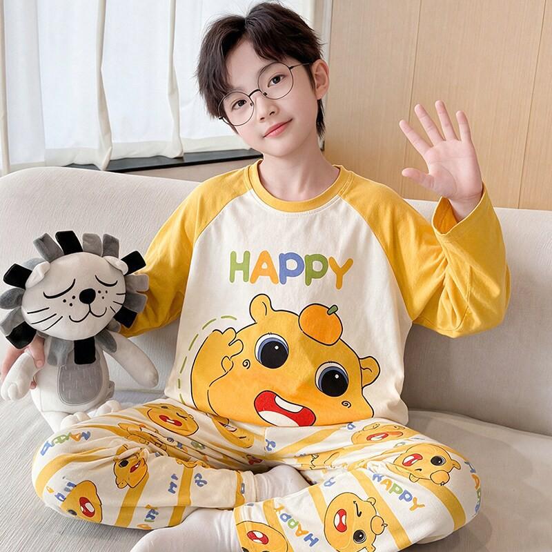 Boys Cotton Pajama Set Long Sleeve Thin Winter Sleepwear Kids 8 Years Cartoon Print Comfortable Home Wear