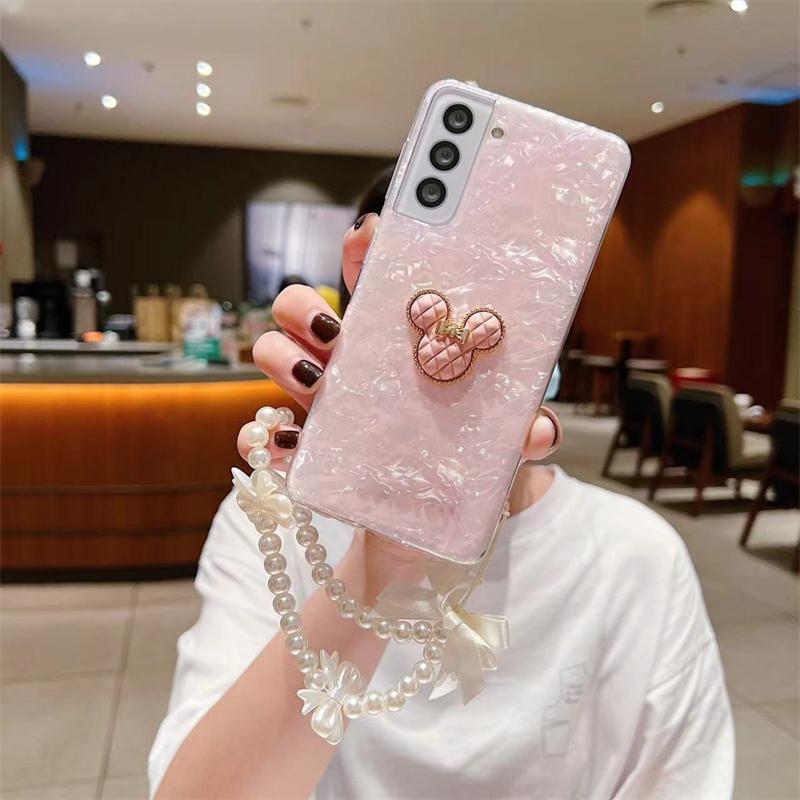 

Прозрачный чехол с милым мультяшным медведем для Samsung Z Flip3 4 S23 S22 Ultra S21 S20 A14 A24 A54 A13 A23 A33 A53 A32 A52 с жемчужным ремешком с бантом samsung S21Fe розовый