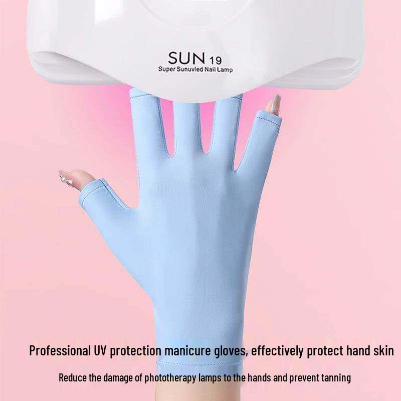 UV Protection Fingerless Manicure Gloves - Black, Breathable, Thin Ice Silk, Shields Against Radiation for Nail Lamp.