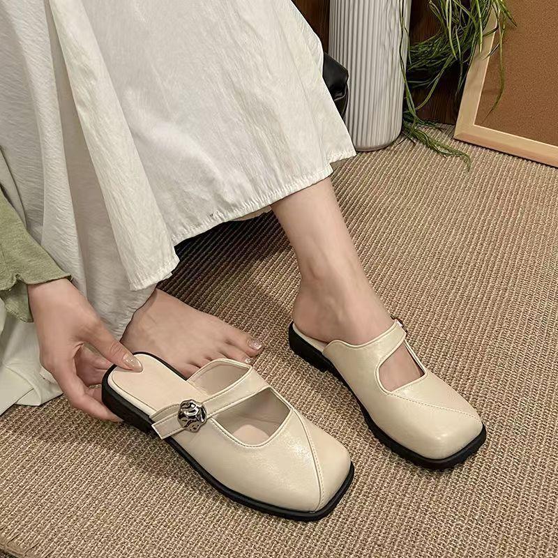 French High-end Women's Bag Head Half Slippers 2025 Spring and Summer New Retro Versatile Flat-bottomed Slippers Women's Wear