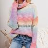 Herbst und Winter Damen gestreifter Strick-Pullover mit Rollkragen Europäischer und Amerikanischer Strickpullover Regenbogenpullover Damen
