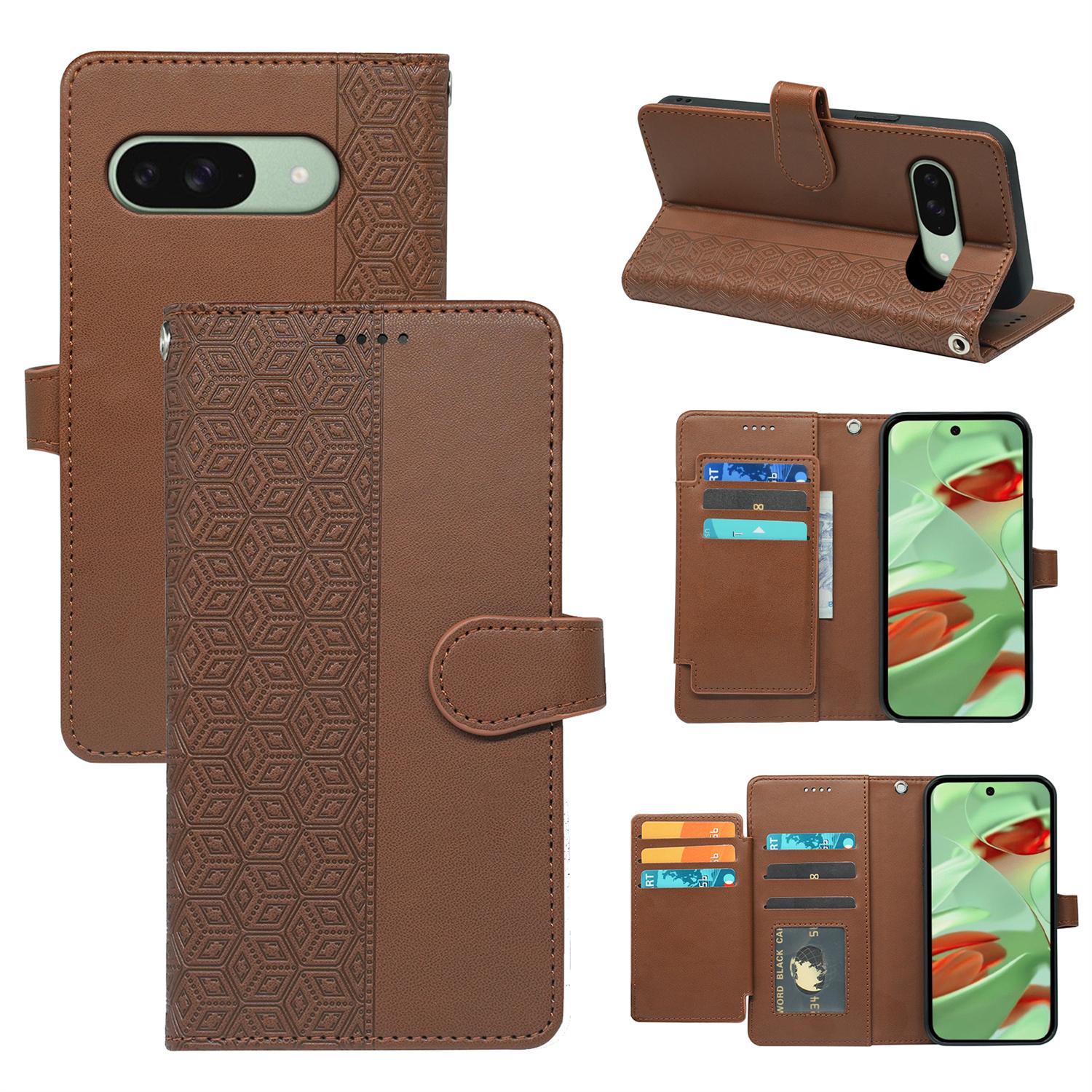 

Чехол для Google Pixel 9/9 Pro с 9 отделениями для карт, клетчатый узор, чехол для телефона из ПУ кожи Brown