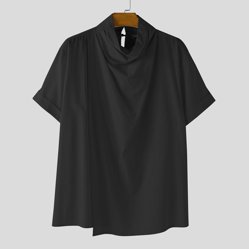 INCERUN Men High Swing Collar Short Sleeve Cotton Casual T-shirts Tops