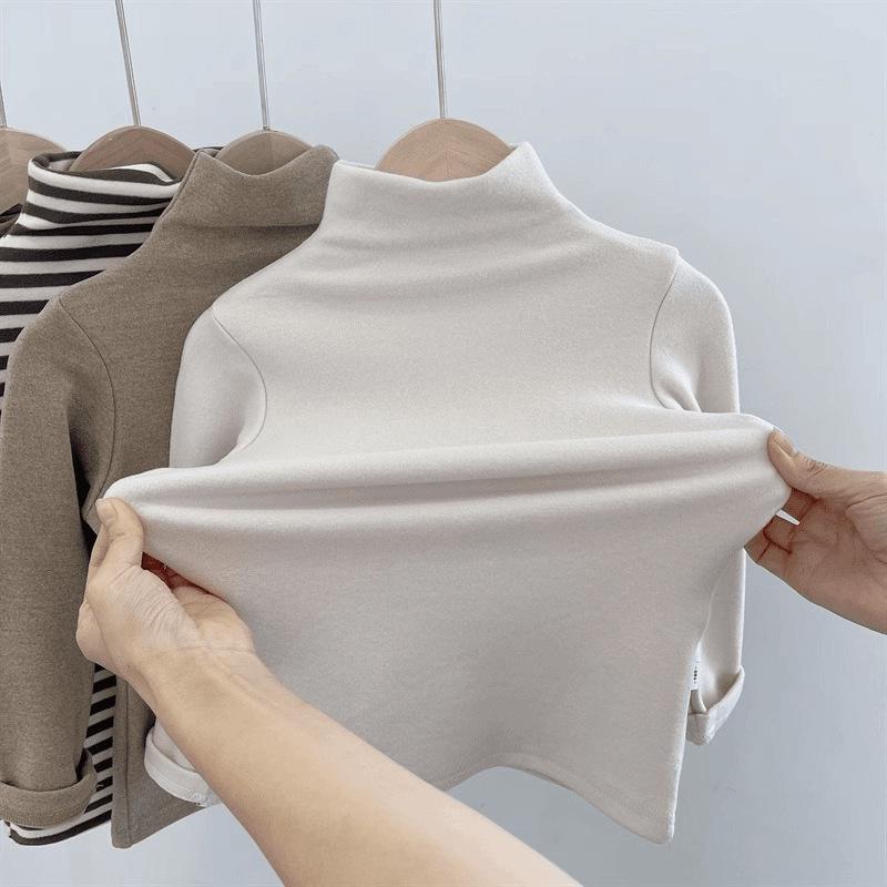 Unisex Striped Thermal Fleece Long-Sleeve T-Shirt for Kids