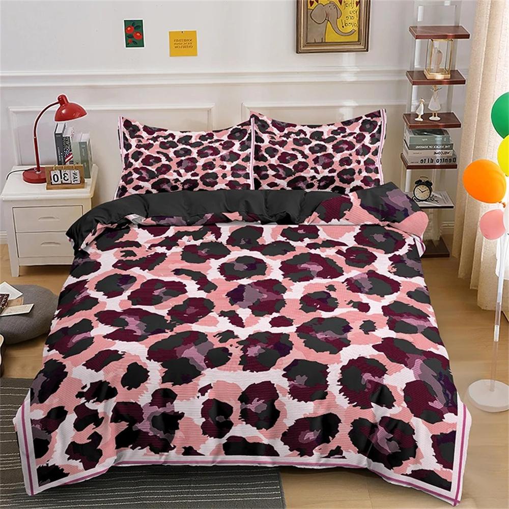 Bamboo Fiber Luxury Comforter Cover Gold Leopard Print Bedding Set Duvet Cover + Pillowcases 15 Colors Bed Spread Set Complete