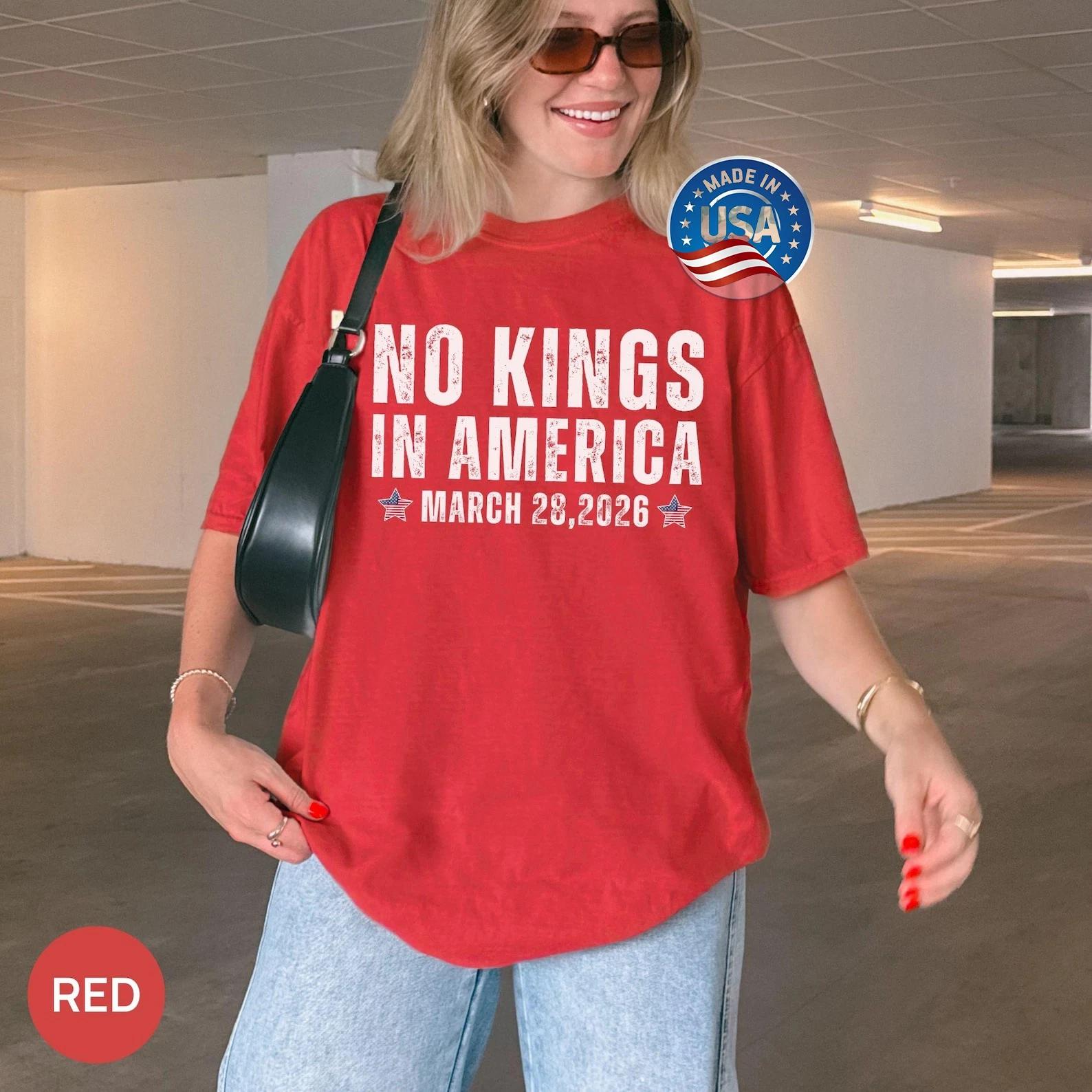 No Kings in America March 28 2026 T-Shirt, Patriotic Protest Tee M