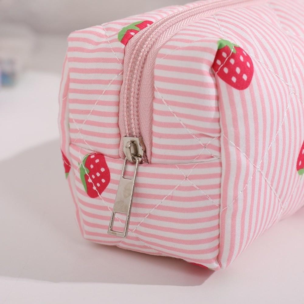 Quilted Stationery Bag Strawberry Striped Pencil Pouch INS Stationery Pouch  Gift