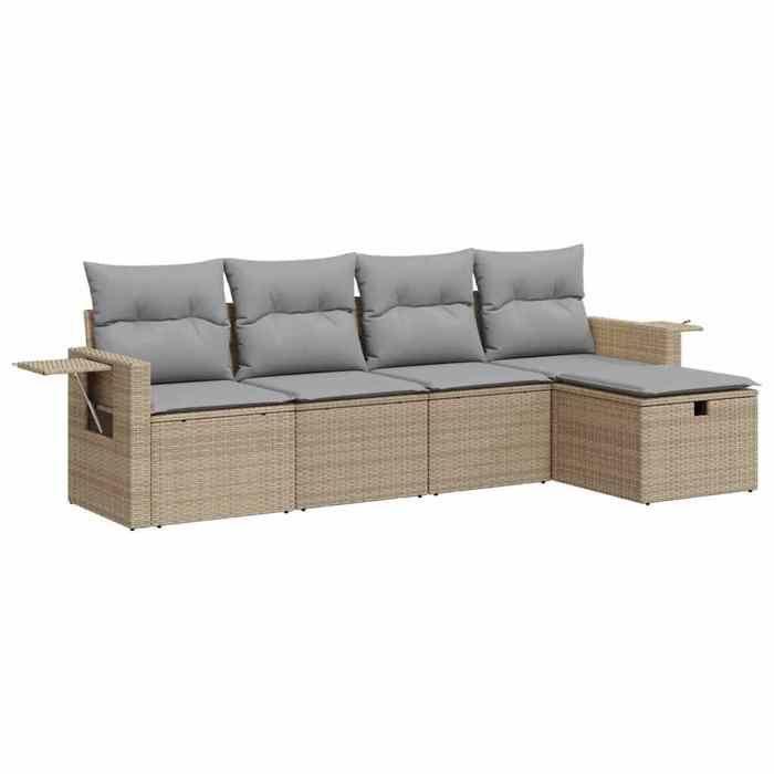 VidaXL Salon de jardin avec coussins 5 pcs beige résine tressée 3325465