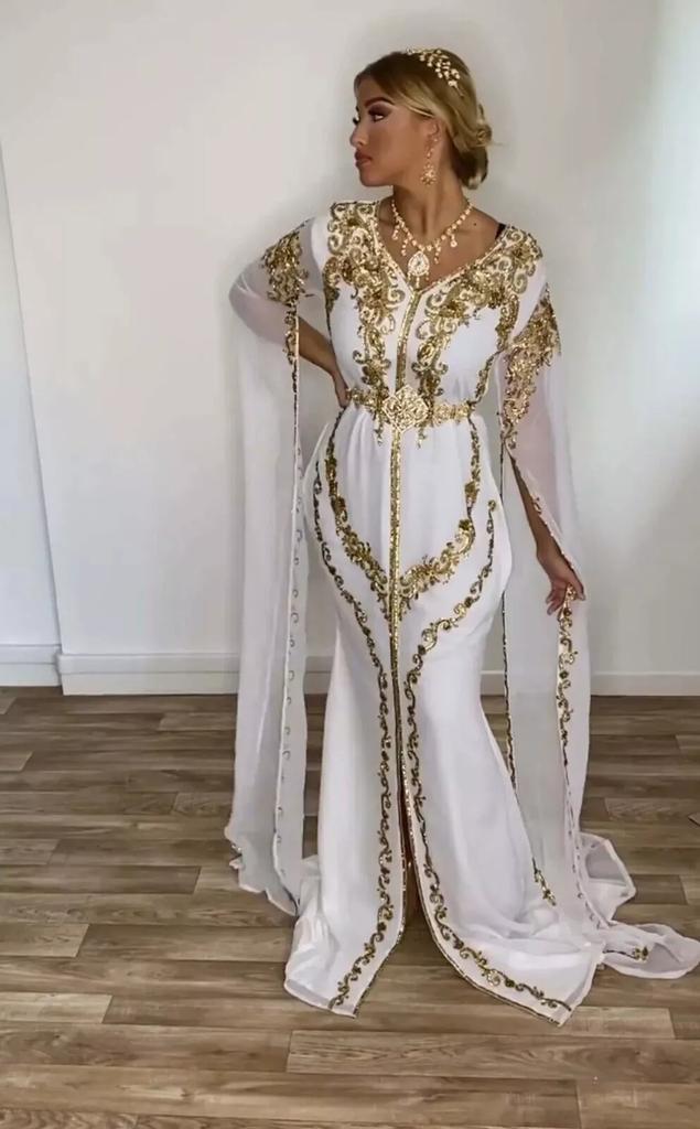 Maxi Royal Marokkanische Brautjungfer Lässiges weißes Kleid Langes Kaftan Dubai Abaya Kleid