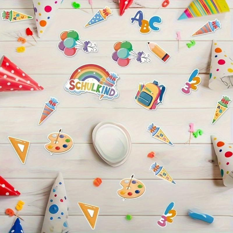 Colorful Confetti Decorations for Back-to-School - ABC 123 Themed Party Favors with Balloons, ackpacks, and Rainbow Accents