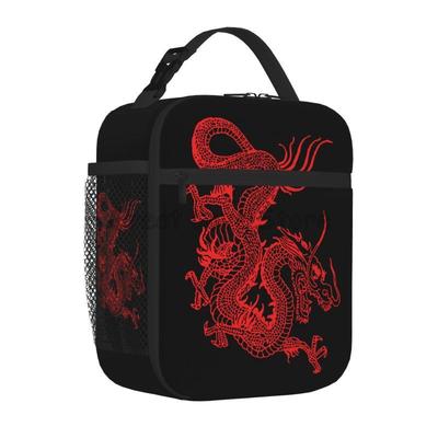 Red Dragon Insulated Lunch Bag Reusable Waterproof Thermal Lunch Box Oxford Cooler Bento Tote Bag for Work Travel Picnic Beach