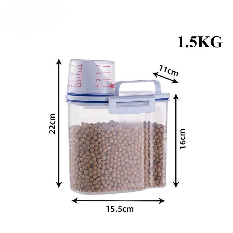 1.5kg/2kg Dog Cat Food Pail Plastic Storage Tank with Measuring Cup Container Moisture-proof Sealed Jar Pet Supplies Accessories
