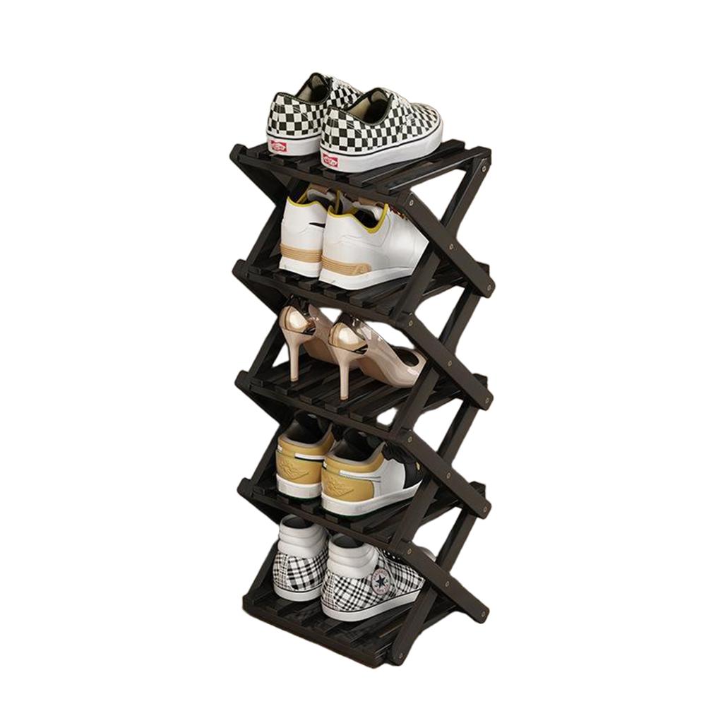 Bamboo Folding Shoe Rack Space Saving Wooden Shoes Organizer Entryway Corner Shelf Stable Construction Large Capacity Cabinet