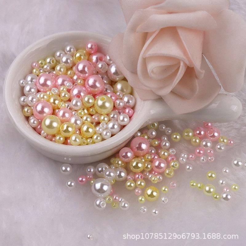 3-8mm Straight Hole Round ABS Imitation Pearl Multicolors Round Acrylic Beads Loose Beads for DIY Craft Scrapbook Decoration