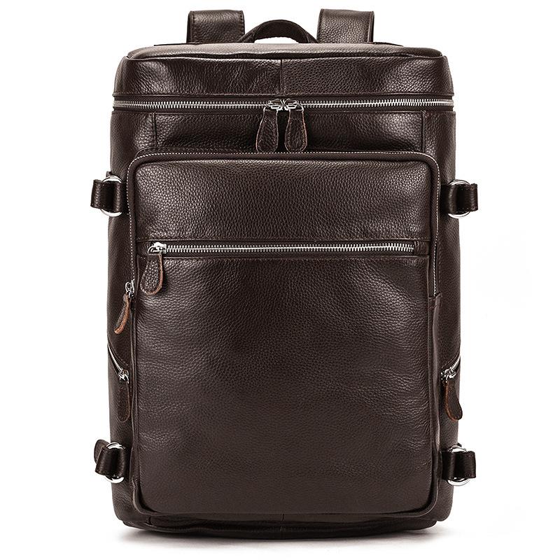 Simple Men'S Leather Backpack Men'S Cowhide 14-Inch Schoolbag Going Out For Travel Commuter Black Backpack