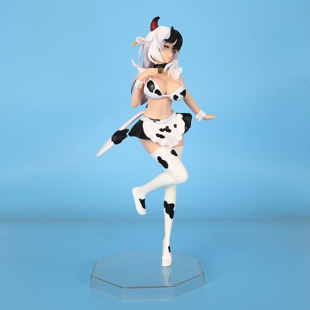 

Hot Selling 25cm Black Pink Cow Maid Cartoon Girl Figure Statue Desktop Ornament Collection Scale Ratio Model Toys Playsets Gift Present