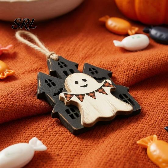 Natuurlijk Massief Hout Hangend Decor Vintage Halloween Houten Ornamenten, Rustieke Spookachtige Geest Pompoen Uil Schedel Ornamenten Decoratie voor Open Haard