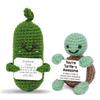 Handmade Emotional Support Pickle Crochet Funny Sour Cucumber Knitted Pickle with Positive Card Cheer up Gift Crochet Home Decor
