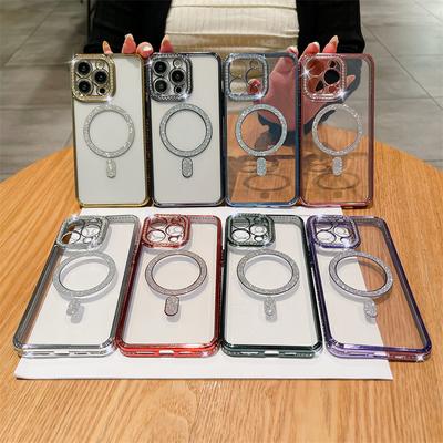 iPhone16, Galvanizli Su Taşlı Telefon Kılıfı, Parlak Manyetik Halka, Apple 15proMax Düşme Korumalı Kılıf 14 İçin Uygundur