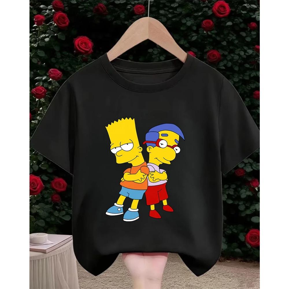The Simpsons Cartoon Casual T Shirt Children Boys Girls Summer Cute Kawaii Crew Neck Fashion Street Tops