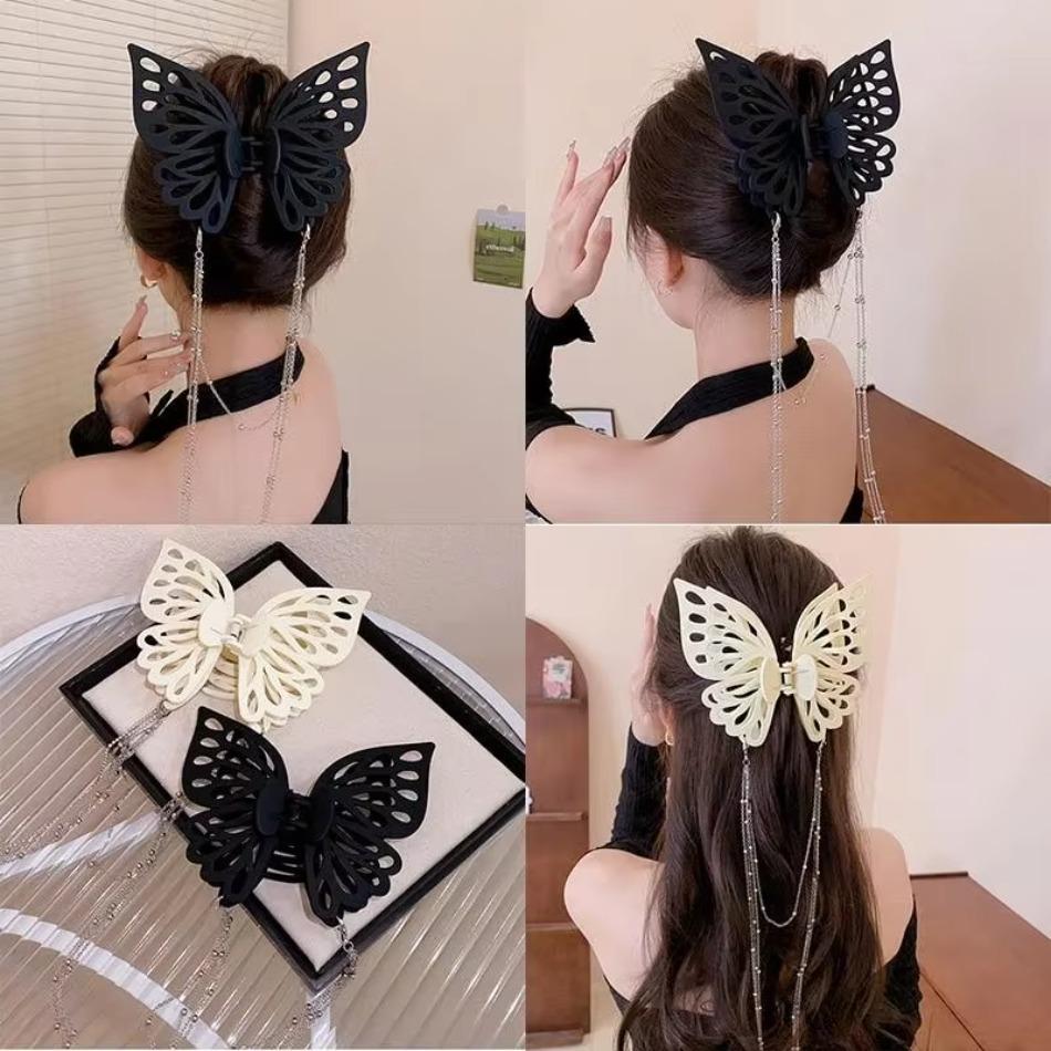 Butterfly Tassel Hair Claw Simple Solid Color Ponytail Claw Clip Girls Woman Fashion Female Large Size Headwear Hair Accessories
