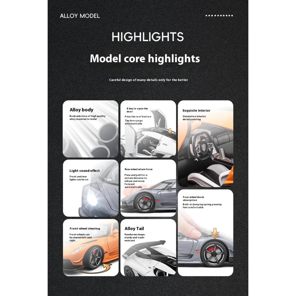 1/22 Koenigsegg JESKO Sports Car Model Car Model Toy Metal Die Casting, with Music and Pullback Function Model Collection Racing Gift Boy