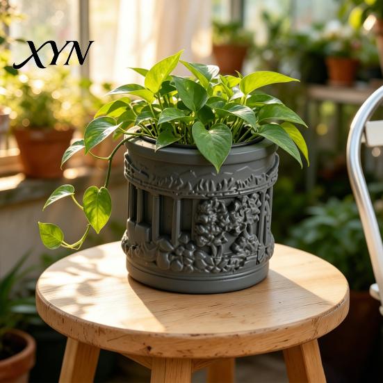 Removable Inner Basin Pot Mini Roman Column Planter, Vintage Embossed Flower Pot, Small Greek Split Tank Planter Pillar Shaped Plant Container