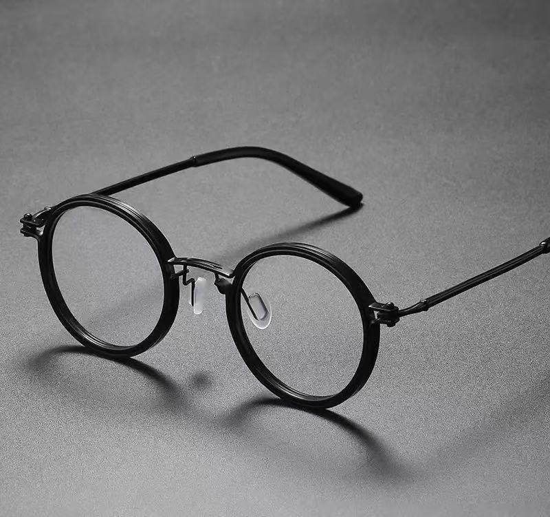 Men s Round Frame Punk Metal -blue Light Glasses One Size