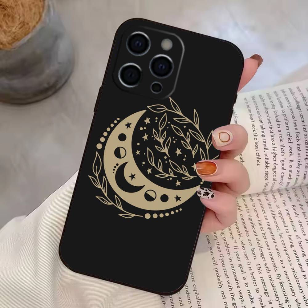 Flower Plant M-Moon Pattern Phone Case Silicone Soft For IPhone 17 16 15 14 13 12 11 X XR Plus Pro Max Plus