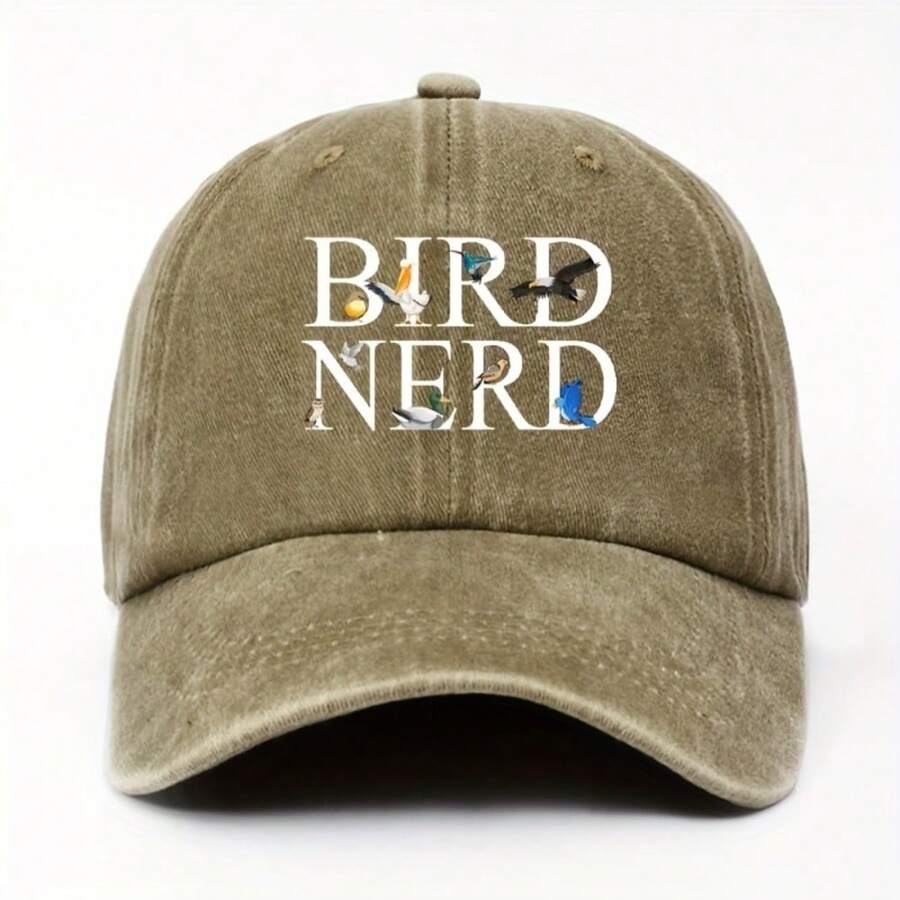 Zealous Sole Men's Khaki Unisex Retro Bird Nerd Baseball Cap Adjustable Soft Duckbill Hat For Outdoor Casual Wear