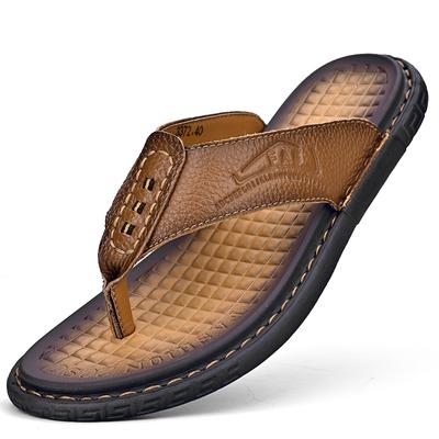 New Arrival Summer Genuine Leather Men Flip Flops Anti-slip Handmade Leather Slippers