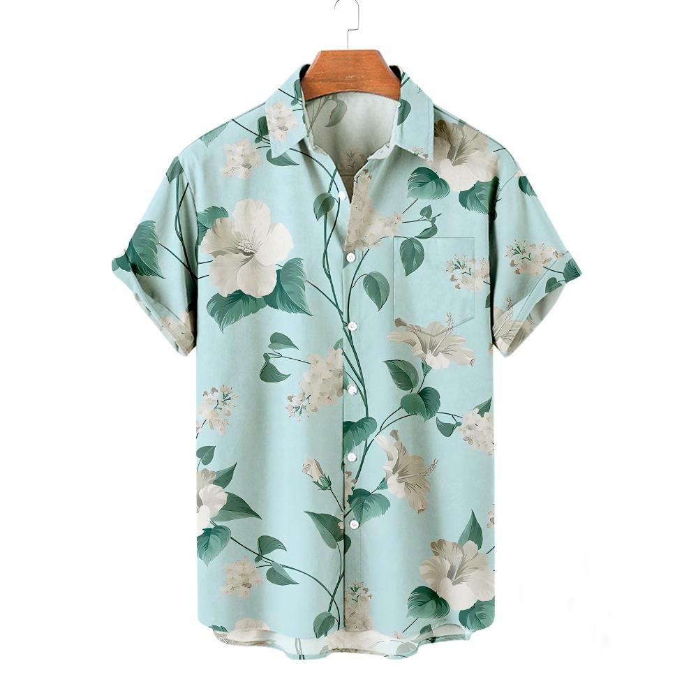 Summer Men's Flower Hawaiian Shirts Casual Vacation Short Sleeve Shirts Collar Button Up Shirt Fashion Steetwear for Mens