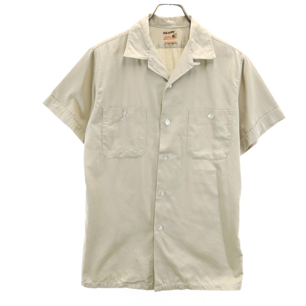 60s Vintage open collar Short sleeve Open color Bowling shirt beige Men's Used