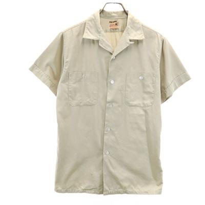 60s Vintage Open Collar Short Sleeve Open Color Bowling Shirt Beige Men's Used