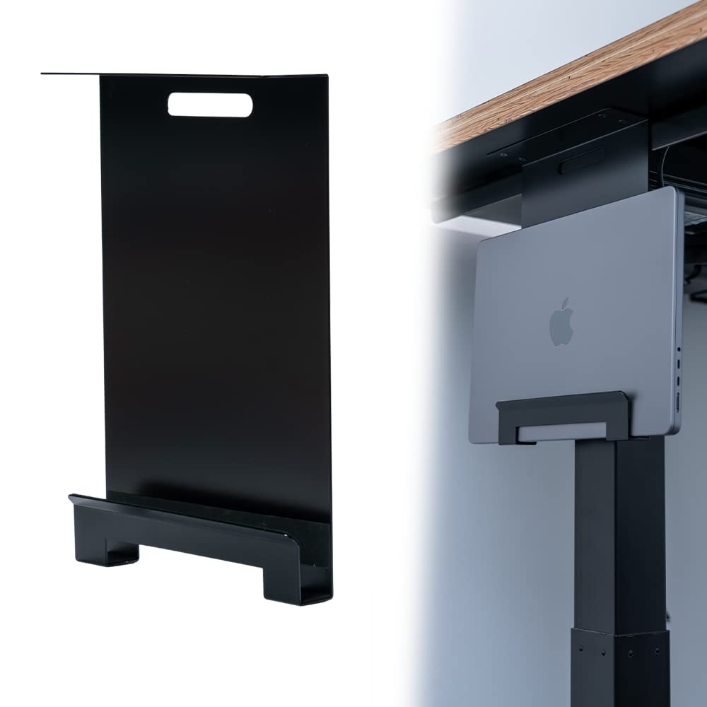 Techyou Laptop Stand Desk Side Under Desk Storage Vertical Steel Desk Under PC Stand (Black)