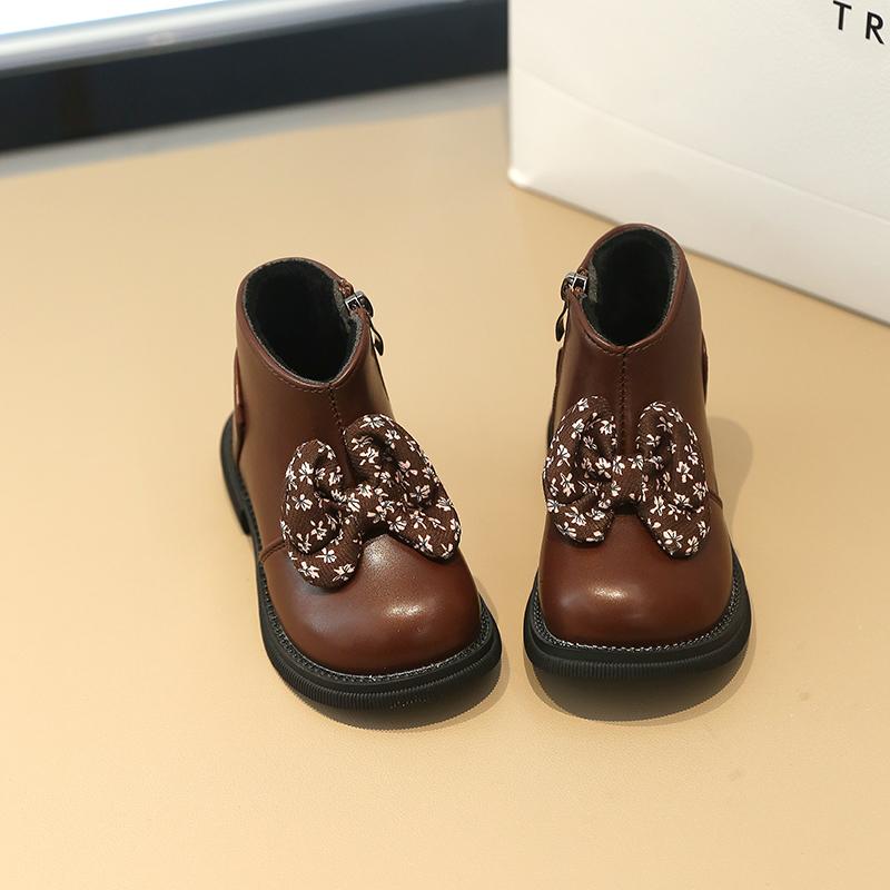 2024 Neue Mädchenstiefel Vielseitiger Blumendruck Schleife Schlichte Kinder Stiefeletten Seitenreißverschluss Mode Kinder Chelsea Boots Drop Shipping