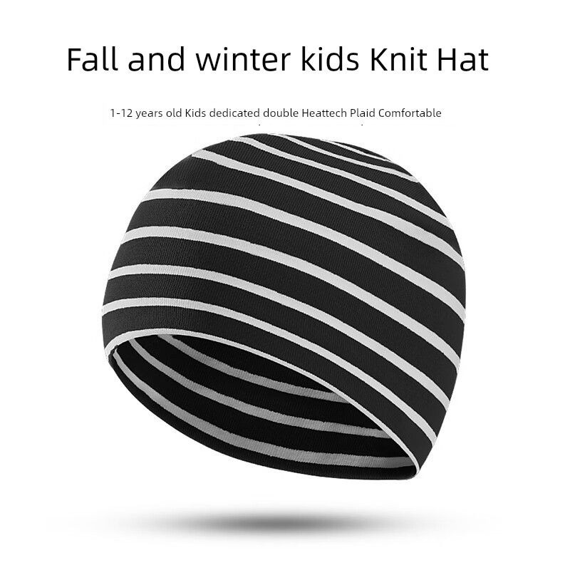 

Wrels Детская теплая полосатая вязаная шапка для подростков Black and White M [5-8 years old]]