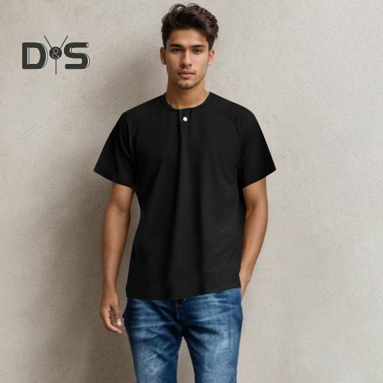 

Мужская летняя футболка на пуговицах с круглым вырезом, тонкий однотонный тонкий эластичный пуловер в стиле ретро, ​​быстросохнущий спортивный топ для фитнеса средней длины 3XL чёрный