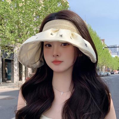 Big Brim Shell Empty Top Hat Children Summer Sweet Bow Sunscreen Sun Hat Show Face Small Beach Sun Hat
