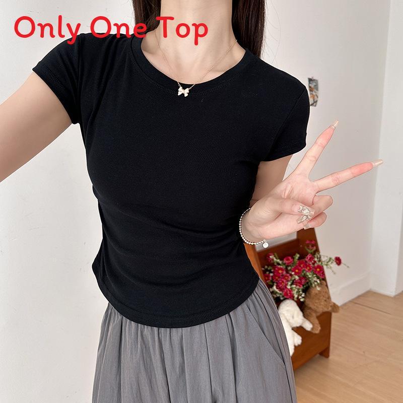 Cotton Short Sleeve T Shirt For Women With Pleated Design For Spring Summer Casual Wear