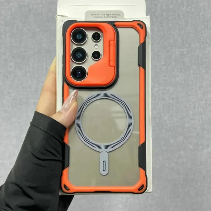 Militärpanzer für Magsafe Hülle für Samsung Galaxy S25 Ultra S24 Plus S25 Edge Kabelloses Laden Stoßfest Hartes Defender Cover